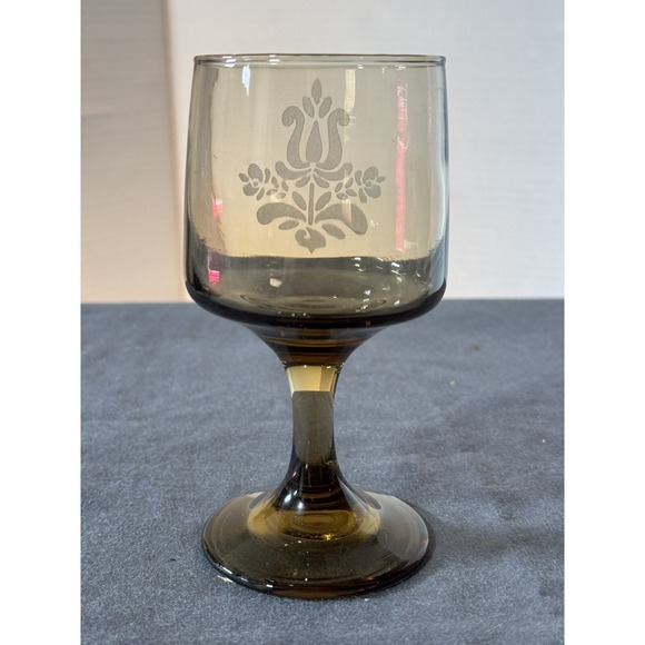 Vintage Pfaltzgraf Amber Glass Stemmed Goblet Tulip Etching Barware - Picture 2 of 5